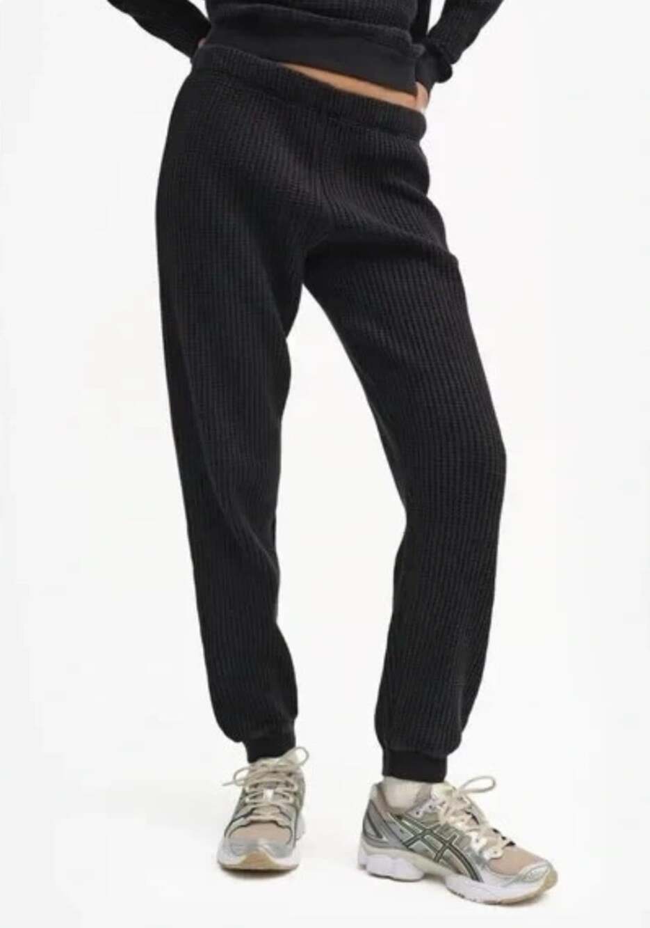 MATE THE LABEL WOMEN'S ORGANIC COTTON WAFFLE KNIT JOGGER BLACK SZ L NWT